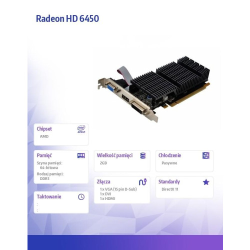 Karta graficzna - Radeon HD 6450 2GB DDR3 64Bit DVI HDMI VGA LP Radiator-8000907