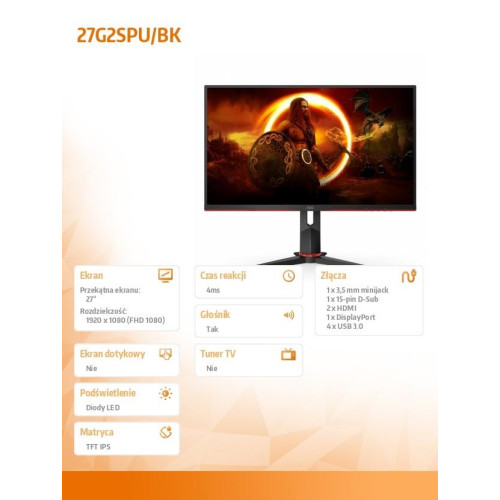 Monitor 27 cali 27G2SPU IPS 165Hz HDMIx2 DP Pivot-8000964