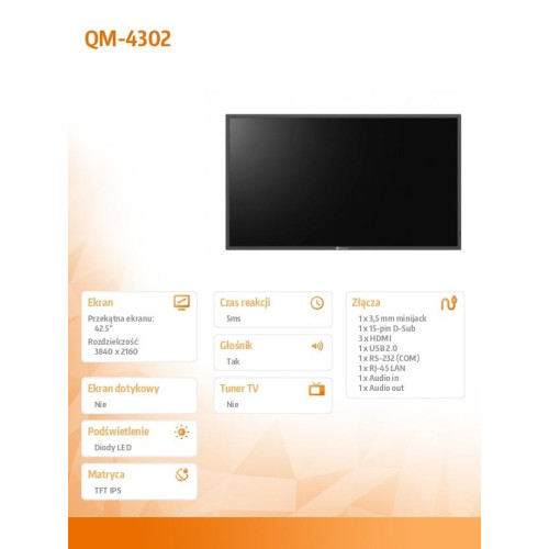 Monitor wielkoformatowy QM-4302 CZARNY 43 cale-8001229