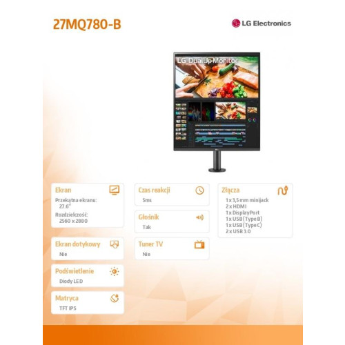 Monitor 28MQ780-B 27.6 cala 16:18 DualUp Ergo USB-C-8001235