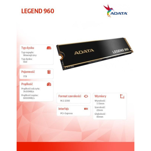Dysk SSD Legend 960 1TB PCIe 4x4 7.4/6 GB/s M2-8001268