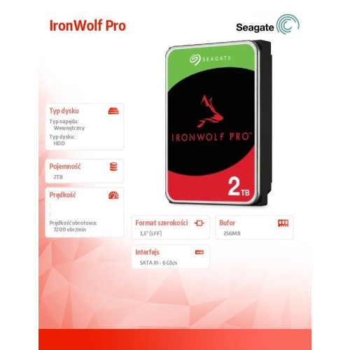 Dysk IronWolfPro 2TB 3.5 256MB ST2000NT001 -8001351