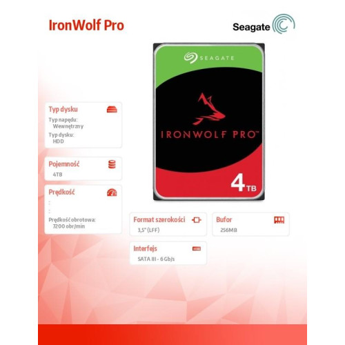 Dysk IronWolfPro 4TB 3.5'' 256MB ST4000NT001-8001352