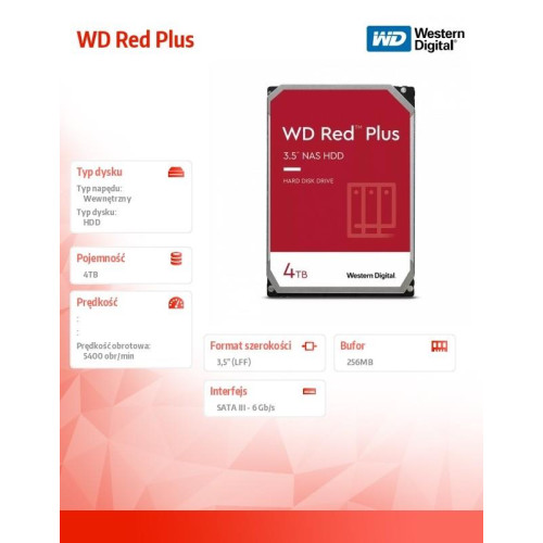 Dysk 3,5 cala WD Red Plus 4TB CMR 256MB/5400RPM-8001679