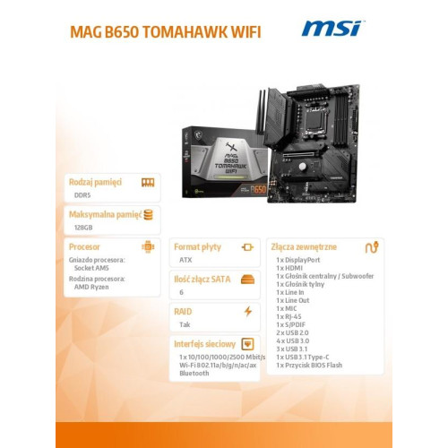 Płyta główna MAG B650 TOMAHAWK WIFI AM5 4DDR5 HDMI/DP ATX-8001694