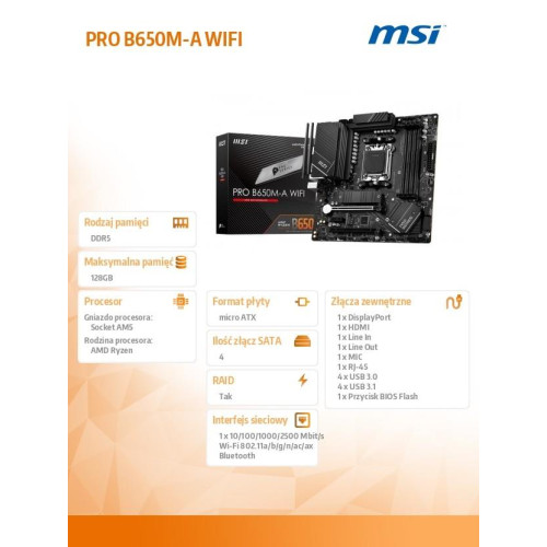 Płyta główna B650M-A WIFI AM5 4DDR5 HDMI/DP mATX-8001697