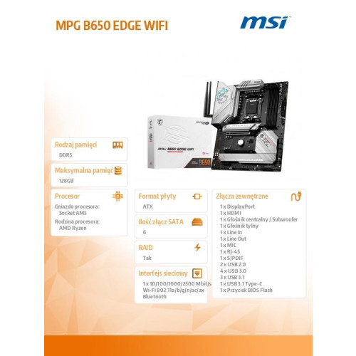 Płyta główna MPG B650 EDGE WIFI AM5 4DDR5 HDMI/DP ATX-8001701
