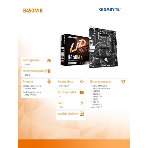 Płyta główna B450M K AM4 2DDR4 HDMI USB 3.2 M.2 uATX -8002969