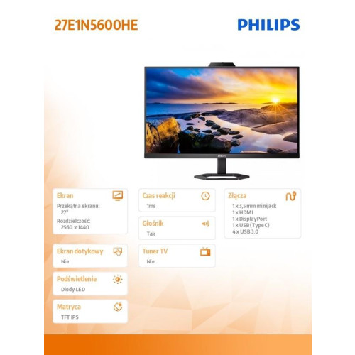 Monitor 27 cali 27E1N5600HE IPS HDMI DP USB-C Pivot Kamera Głośniki-8003709