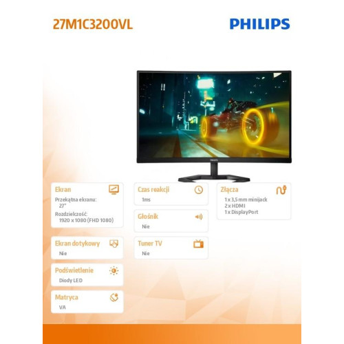 Monitor 27 cali 27M1C3200VL Curved VA 165Hz HDMI DP-8003717