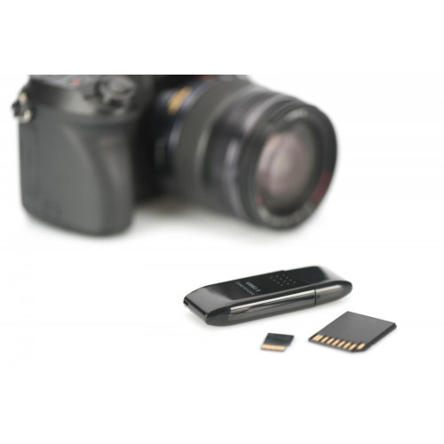 Czytnik kart 2-portowy USB 2.0 HighSpeed SD/Micro SD, kompaktowy, czarny-803328