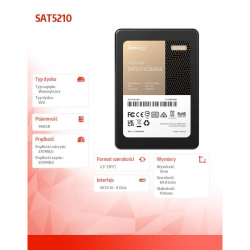 Dysk SSD SATA 2,5 960GB 7mm SAT5210-960G-8062297