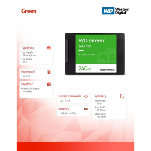 Dysk SSD Green 240GB SATA 2,5 cala WDS240G3G0A-8062343