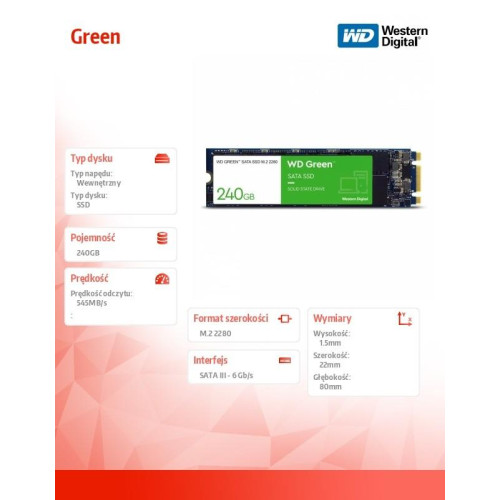 Dysk SSD Green 240GB SATA M.2 2280 WDS240G3G0B-8062345