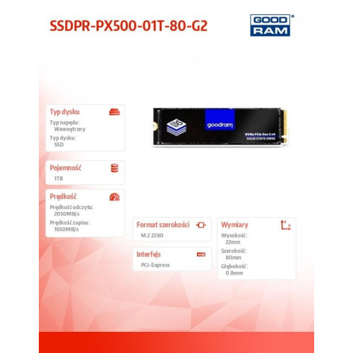 Dysk SSD PX500-G2 1TB M.2 PCIe 3x4 NVMe 2280 -8062508