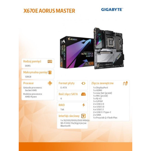 Płyta główna X670E AORUS MASTER AM5 4DDR5 HDMI/DP EATX -8062522