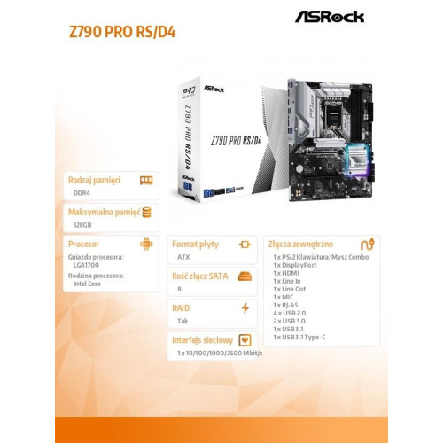 Płyta główna Z790 PRO RS/D4 s1700 4DDR4 HDMI M.2 ATX-8062595