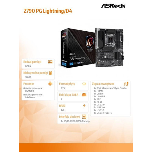 Płyta główna Z790 PG LIGHTNING/D4 s1700 4DDR4 HDMI M.2 ATX-8062596