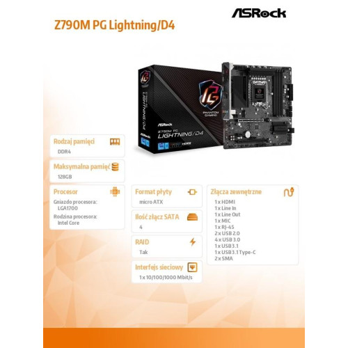 Płyta główna Z790M PG Lightning/D4 S1700 4DDR4 HDMI M2 mATX-8062628