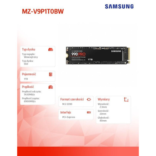 Dysk SSD 990PRO 1TB Gen4.0x4 NVMeMZ-V9P1T0BW-8062629