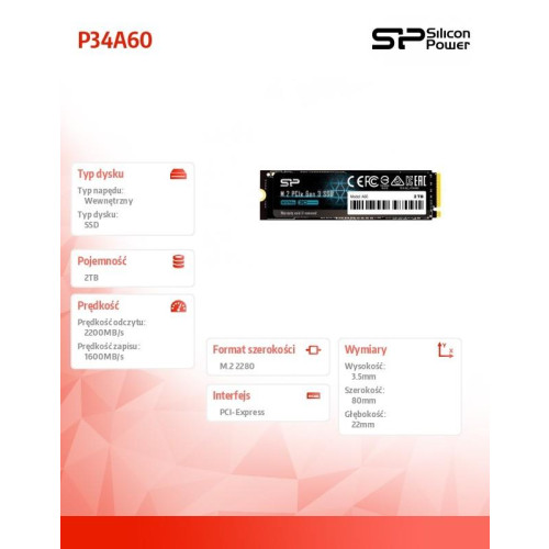 Dysk SSD P34A60 2TB PCIE M.2 NVMe 2200/1600 MB/s -8062634