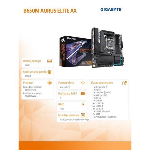 Płyta główna B650M AORUS ELITE AX AM5 4DDR5 HDMI/DP mATX-8062654
