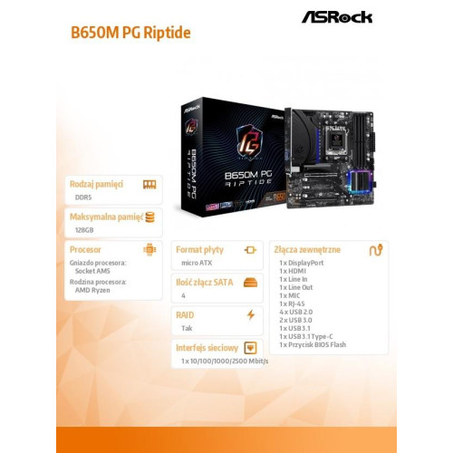 Płyta główna B650M PG RIPTIDE AM5 4DDR5 HDMI/DP mATX -8062690