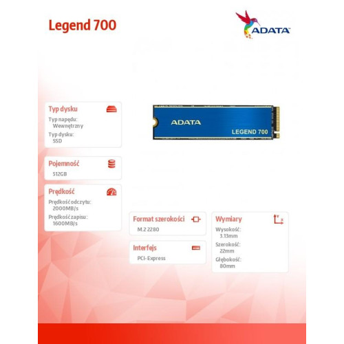 Dysk SSD Legend 700 512GB PCIe 3x4 2/1.6 GB/s M2-8062744