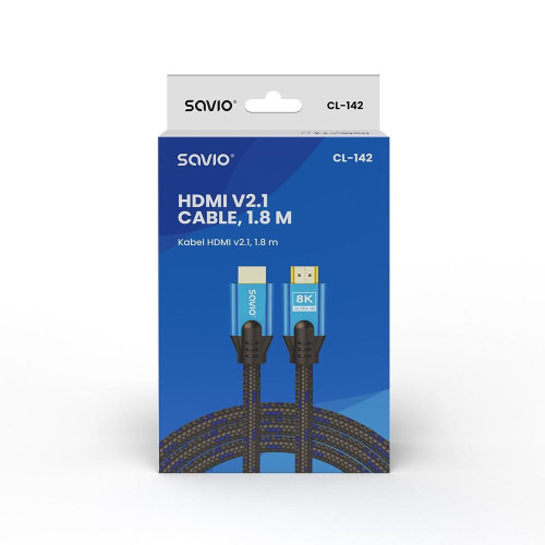 Kabel HDMI (M) v2.1, 1,8m, 8K, miedź, niebiesko-czarny, złote końcówki, ethernet/3D, CL-142-8181228