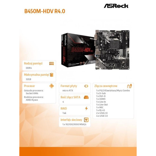 Płyta główna B450M-HDV R4.0 AM4 2DDR4 VGA/DVI/HDMI/M.2 uATX-819936