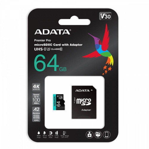 Karta pamięci microSD Premier Pro 64GB UHS1 U3 V30 A2 + adapter-820727