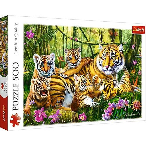 Puzzle 500 elementów - Rodzina Tygrysów-825038
