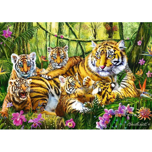 Puzzle 500 elementów - Rodzina Tygrysów-825039