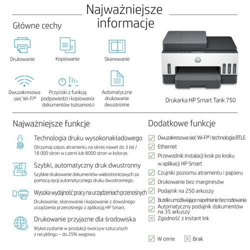 URZĄDZ. WIELOF. HP Smart Tank 750 All-in-One 6UU47A-8304111