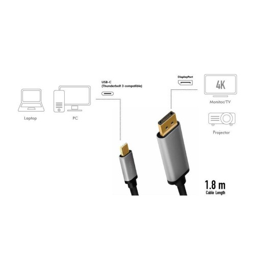 Kabel USB-C do DP, 4K 60Hz aluminiowy 1.8m -8366401