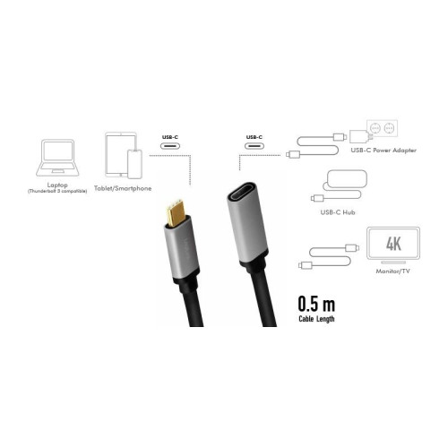 Kabel USB-C M/F,4K/60Hz aluminiowy 0.5m -8366421