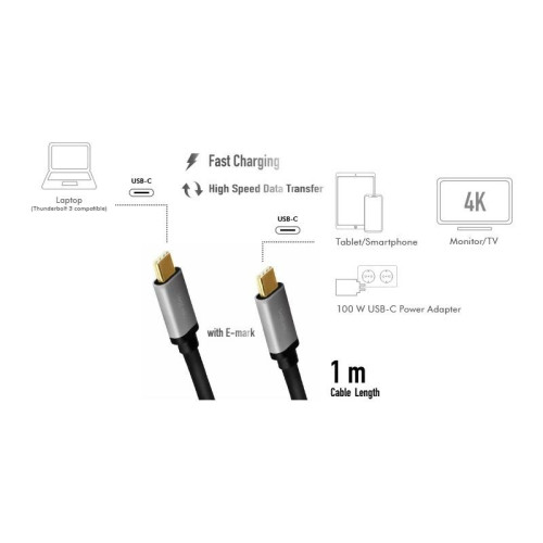 Kabel USB-C M/M, 4K/60 Hz, PD aluminiowy 1m -8366426