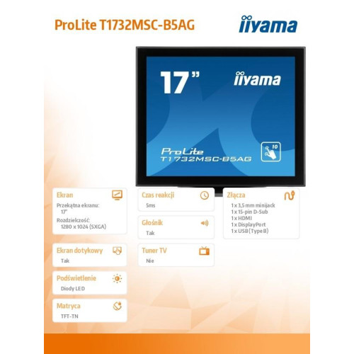 Monitor 17 T1732MSC-B5AG pojemnościowy 10pkt IP54 HDMI DP AG-837313