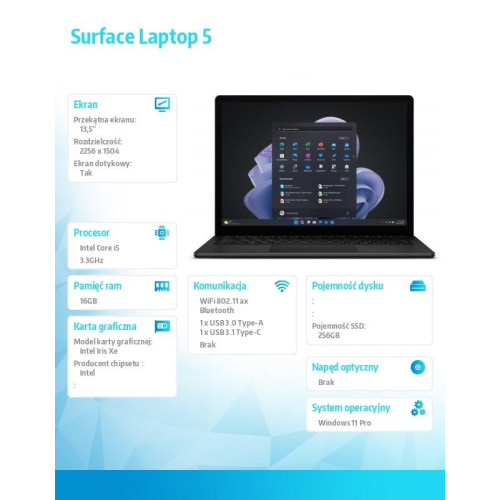 Surface Laptop 5 Win11Pro i5-1245U/16GB/256GB/13.5 Black R7B-00032 -8395318