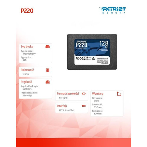 Dysk SSD 128GB P220 550/480 MB/s SATA III 2.5 -8396175