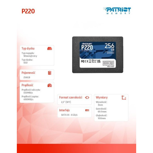Dysk SSD 256GB P220 550/490 MB/s SATA III 2,5-8396177
