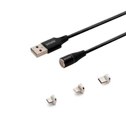 Kabel magnetyczny USB - USB typ C, Micro i Lightning, czarny, 1m, CL-152-8552965