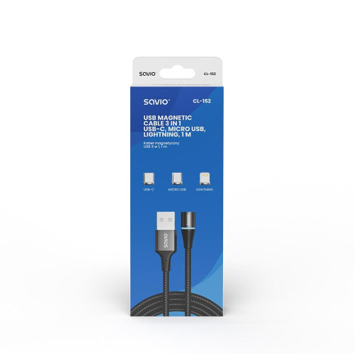 Kabel magnetyczny USB - USB typ C, Micro i Lightning, czarny, 1m, CL-152-8552967