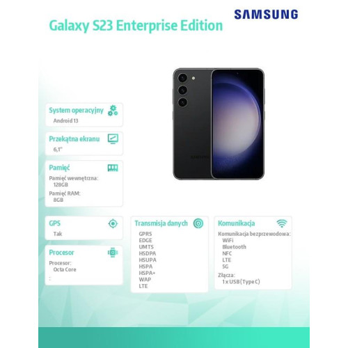 Smartfon Galaxy S23 5G (8+128GB) Enterprise Editon Czarny-8554605