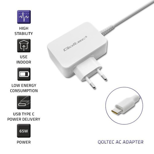 Zasilacz sieciowy 65W | 5-20.3V | 2-3.25A | USB typ C | PD | Biały-8555409