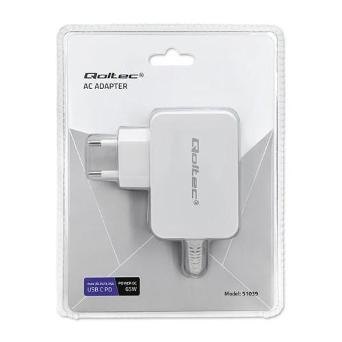 Zasilacz sieciowy 65W | 5-20.3V | 2-3.25A | USB typ C | PD | Biały-8555415