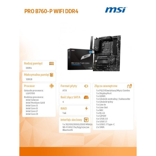 Płyta główna PRO B760-P WIFI DDR4 s1700 4DDR4 DP/HDMI ATX -8555985