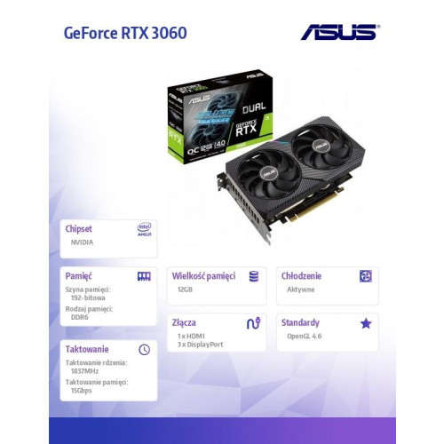 Karta graficzna GeForce RTX 3060 DUAL OC V2 12GB GDDR6 192bit 3DP/HDMI-8653448
