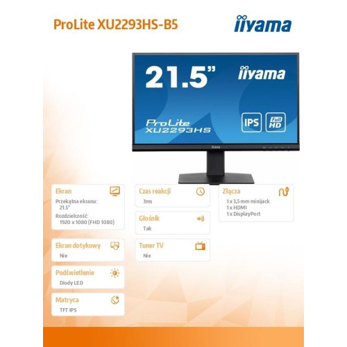 Monitor 21.5 cala XU2293HS-B5 IPS/HDMI/DP/SLIM/2x1W/3ms -8655301