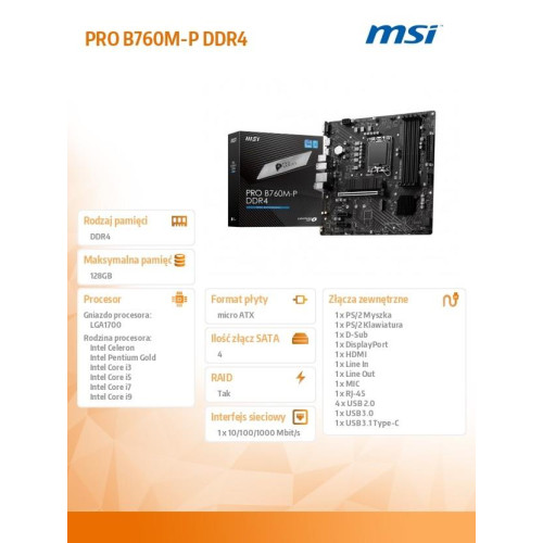 Płyta główna PRO B760M-P DDR4 s1700 4DDR4 DP/HDMI 2M.2 mATX -8655452